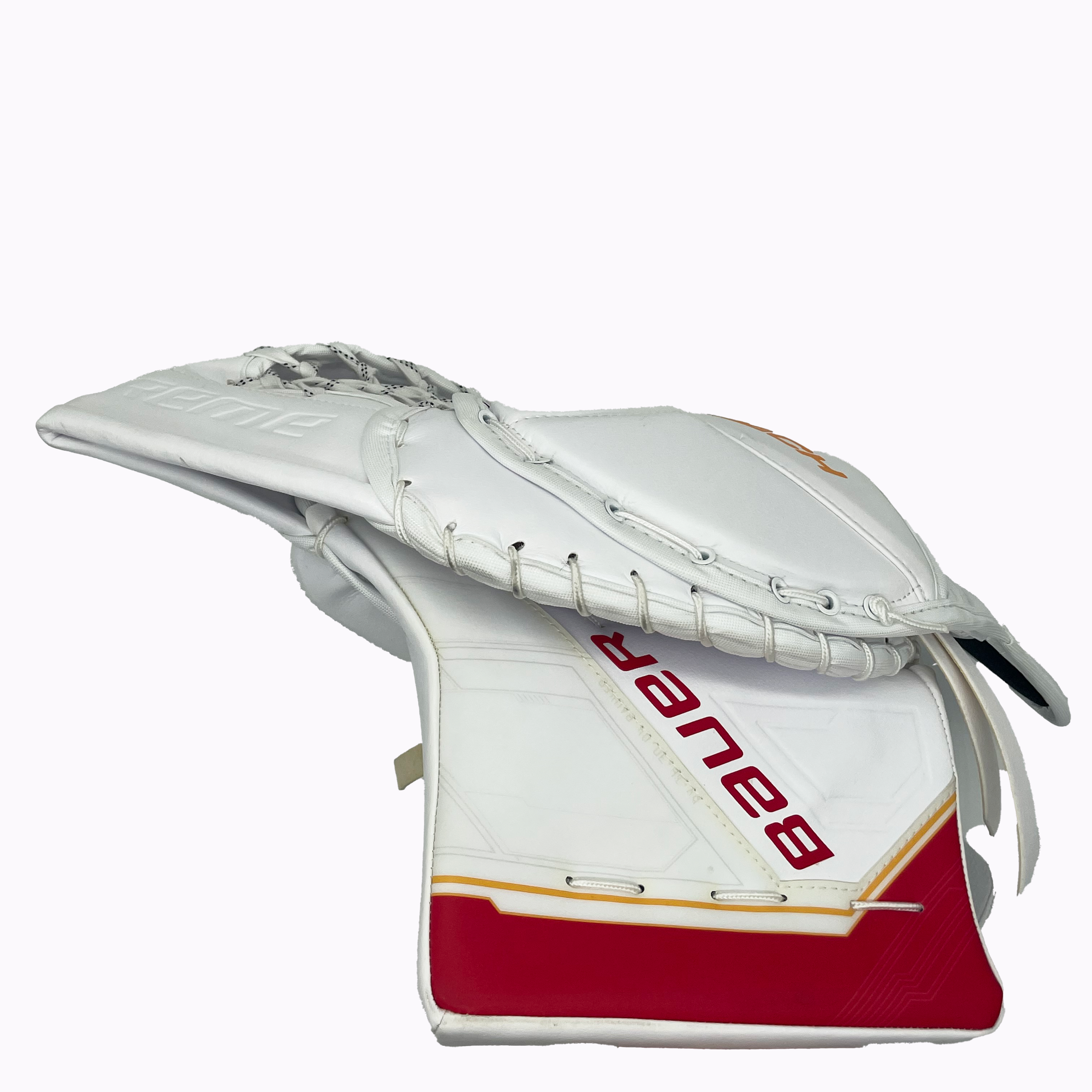 Bauer Supreme Mach - Gant de gardien de but Pro Stock NHL - Dan Vladar (blanc/rouge/jaune)